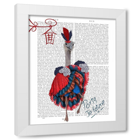 Ostrich, Can Can in Red and Blue White Modern Wood Framed Art Print by Fab Funky