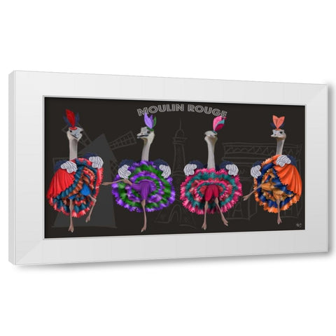 Ostrich, Can Can Troupe White Modern Wood Framed Art Print by Fab Funky