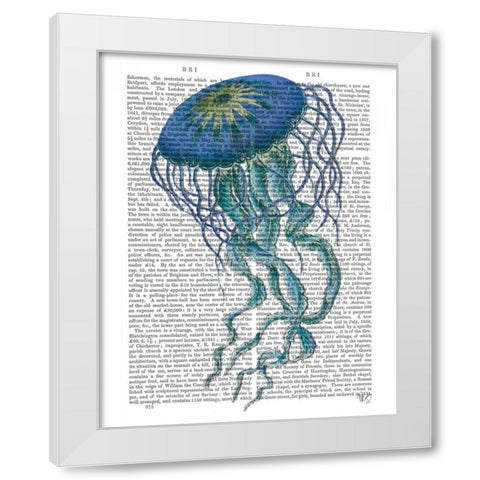 Blue Jellyfish 1 White Modern Wood Framed Art Print by Fab Funky