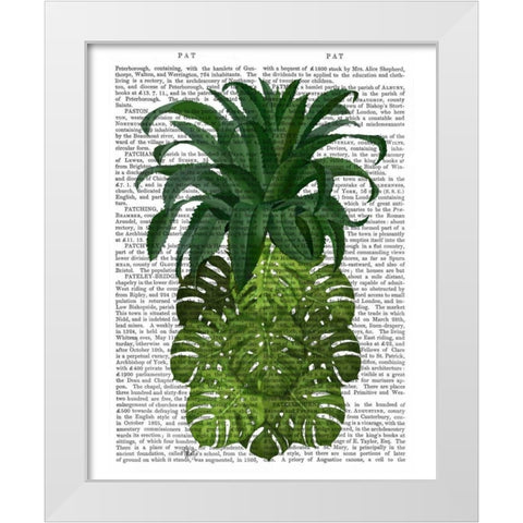 Pineapple, Monstera Leaf White Modern Wood Framed Art Print by Fab Funky
