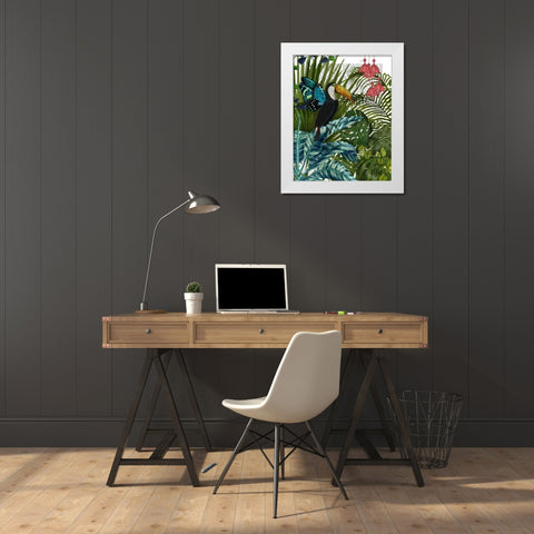 Toucan in Tropical Forest White Modern Wood Framed Art Print by Fab Funky