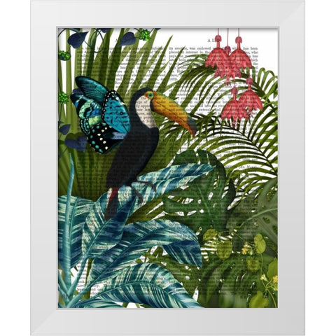 Toucan in Tropical Forest White Modern Wood Framed Art Print by Fab Funky