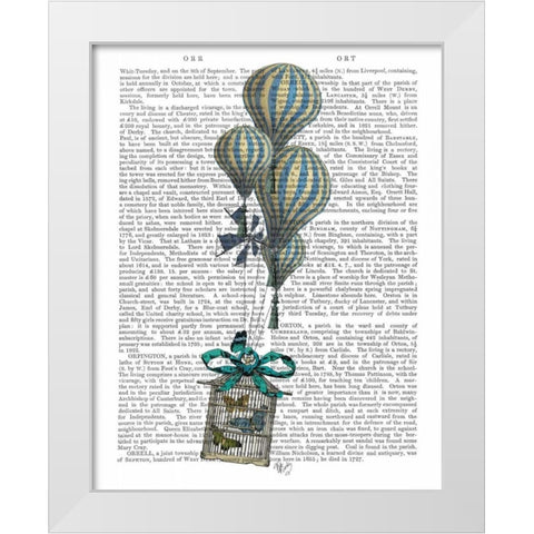 Balloon and Bird Cage 2 White Modern Wood Framed Art Print by Fab Funky