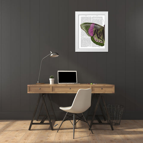 Butterfly in Green and Pink a White Modern Wood Framed Art Print by Fab Funky