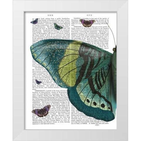 Butterfly in Turquoise and Yellow a White Modern Wood Framed Art Print by Fab Funky