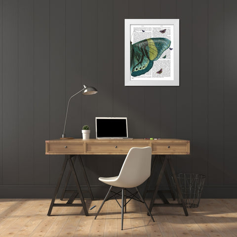 Butterfly in Turquoise and Yellow b White Modern Wood Framed Art Print by Fab Funky