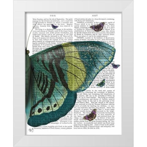 Butterfly in Turquoise and Yellow b White Modern Wood Framed Art Print by Fab Funky