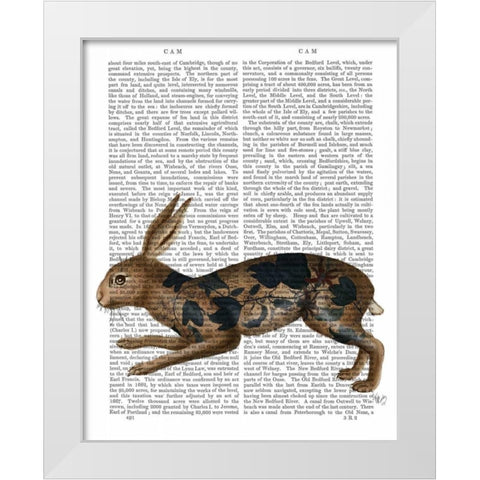 Hare and Black Leaves White Modern Wood Framed Art Print by Fab Funky