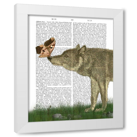 Wolf and Moth White Modern Wood Framed Art Print by Fab Funky