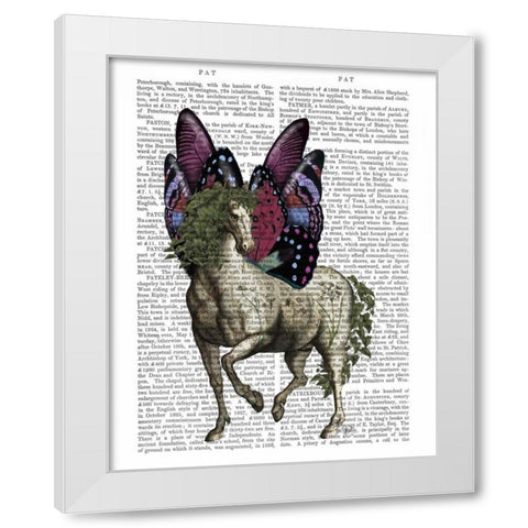 Horse with Butterfly Wings White Modern Wood Framed Art Print by Fab Funky