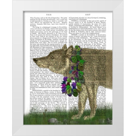 Wolf and Garland White Modern Wood Framed Art Print by Fab Funky