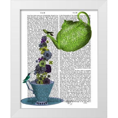 Teapot, Cup and Flowers, Green and Blue White Modern Wood Framed Art Print by Fab Funky