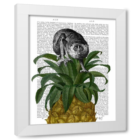 Loris on Pineapple White Modern Wood Framed Art Print by Fab Funky