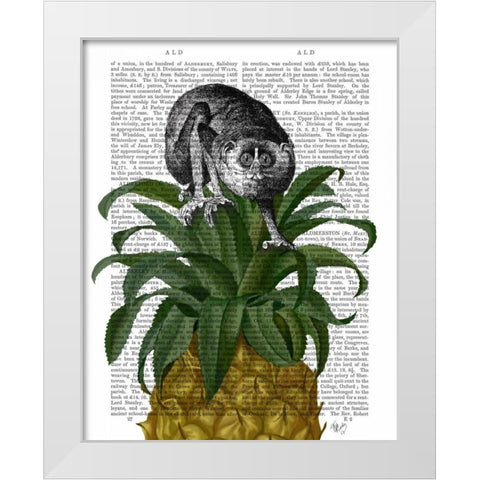 Loris on Pineapple White Modern Wood Framed Art Print by Fab Funky
