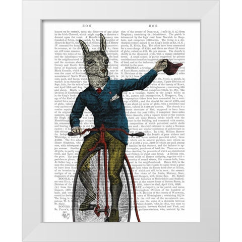 Llama on Bike White Modern Wood Framed Art Print by Fab Funky