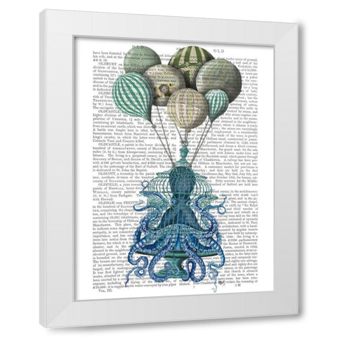 Octopus Cage and Balloons White Modern Wood Framed Art Print by Fab Funky
