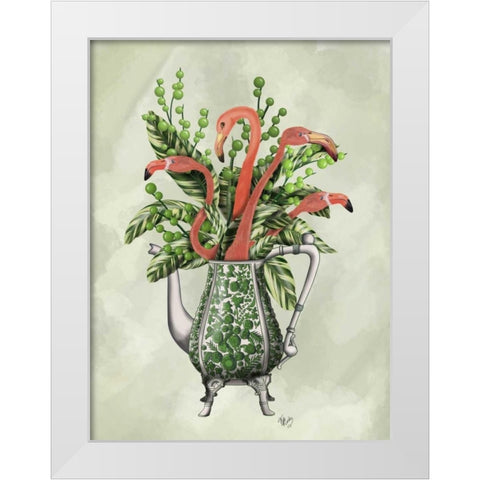 Vase Of Flamingos White Modern Wood Framed Art Print by Fab Funky