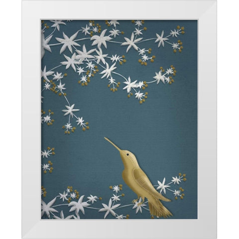 Golden Hummingbird 1 White Modern Wood Framed Art Print by Fab Funky