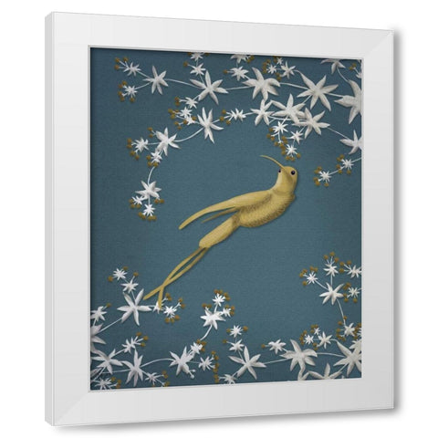 Golden Hummingbird 2 White Modern Wood Framed Art Print by Fab Funky