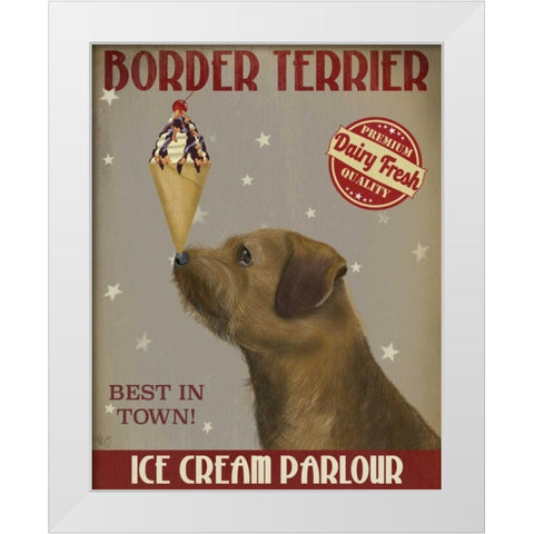 Border Terrier Ice Cream White Modern Wood Framed Art Print by Fab Funky