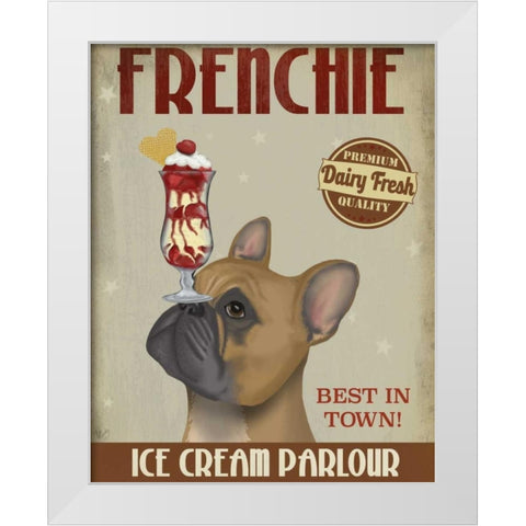 French Bulldog Ice Cream White Modern Wood Framed Art Print by Fab Funky