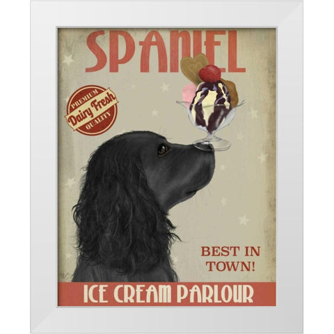Cocker Spaniel, Black, Ice Cream White Modern Wood Framed Art Print by Fab Funky