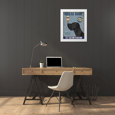 Great Dane, Black, Ice Cream White Modern Wood Framed Art Print by Fab Funky