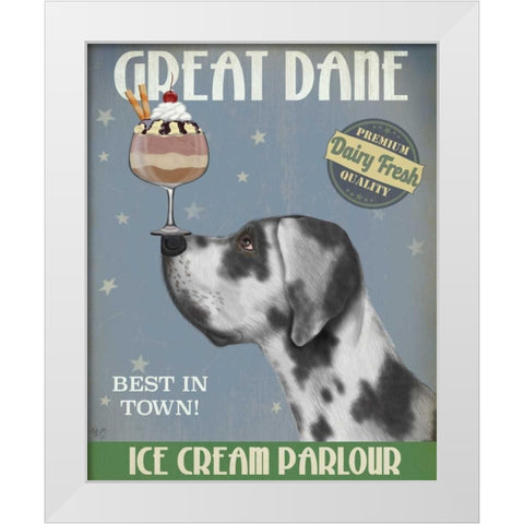 Great Dane, Harlequin, Ice Cream White Modern Wood Framed Art Print by Fab Funky