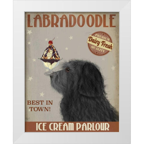 Labradoodle, Black, Ice Cream White Modern Wood Framed Art Print by Fab Funky