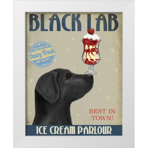 Black Labrador Ice Cream White Modern Wood Framed Art Print by Fab Funky