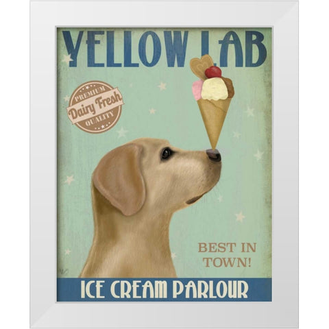 Yellow Labrador Ice Cream White Modern Wood Framed Art Print by Fab Funky