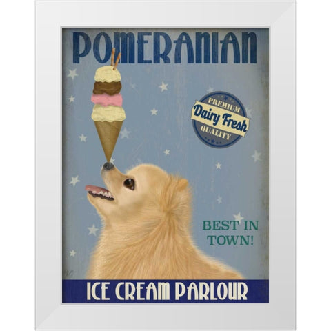 Pomeranian Ice Cream White Modern Wood Framed Art Print by Fab Funky