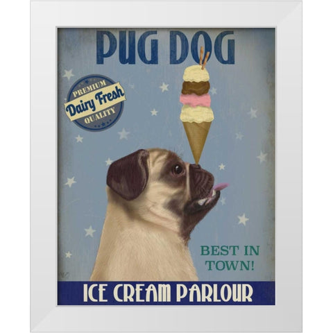 Pug, Fawn, Ice Cream White Modern Wood Framed Art Print by Fab Funky