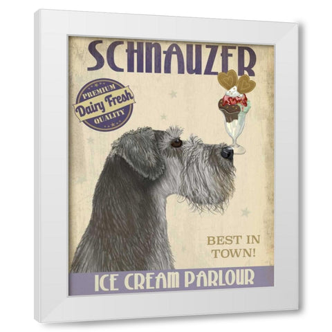 Schnauzer, Grey, Ice Cream White Modern Wood Framed Art Print by Fab Funky