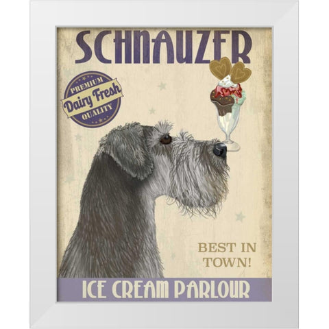 Schnauzer, Grey, Ice Cream White Modern Wood Framed Art Print by Fab Funky