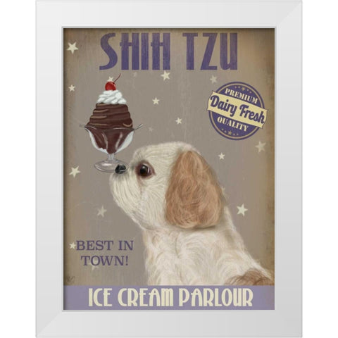Shih Tzu Ice Cream White Modern Wood Framed Art Print by Fab Funky