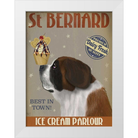St Bernard Ice Cream White Modern Wood Framed Art Print by Fab Funky