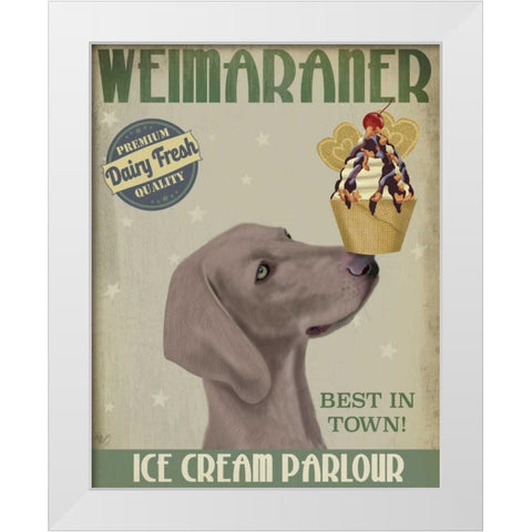 Weimaraner Ice Cream White Modern Wood Framed Art Print by Fab Funky