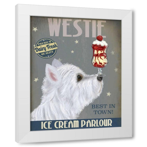 Westie Ice Cream White Modern Wood Framed Art Print by Fab Funky