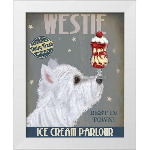 Westie Ice Cream White Modern Wood Framed Art Print by Fab Funky