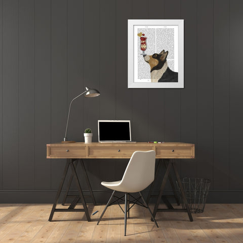Corgi, Black and Tan, Ice Cream White Modern Wood Framed Art Print by Fab Funky
