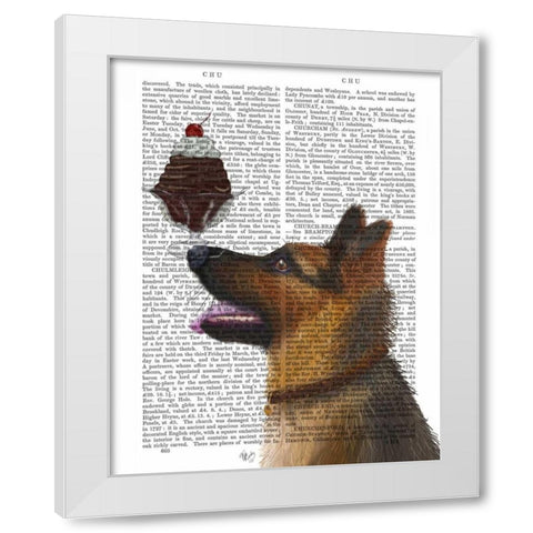 German Shepherd Ice Cream White Modern Wood Framed Art Print by Fab Funky