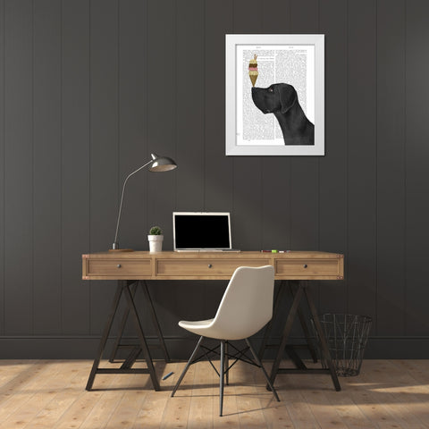 Great Dane, Black, Ice Cream White Modern Wood Framed Art Print by Fab Funky