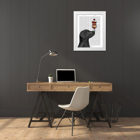 Black Labrador Ice Cream White Modern Wood Framed Art Print by Fab Funky