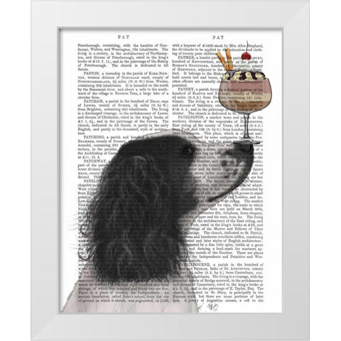 Springer Spaniel, Black and White, Ice Cream White Modern Wood Framed Art Print by Fab Funky