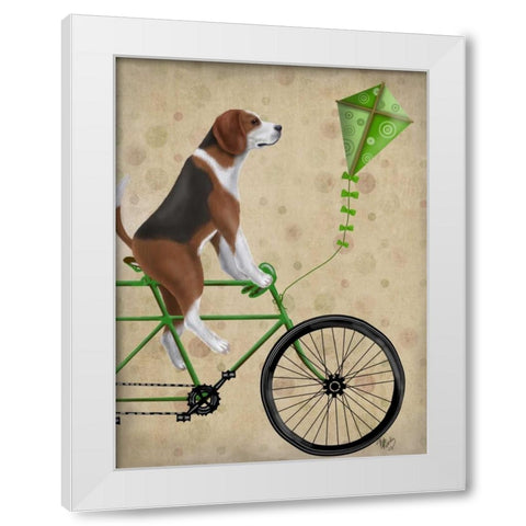 Beagle on Bicycle White Modern Wood Framed Art Print by Fab Funky