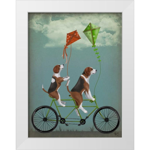 Beagle Tandem White Modern Wood Framed Art Print by Fab Funky