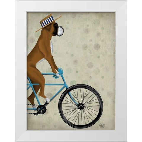 Boxer on Bicycle White Modern Wood Framed Art Print by Fab Funky