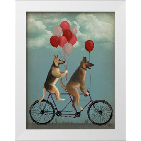 German Shepherd Tandem White Modern Wood Framed Art Print by Fab Funky