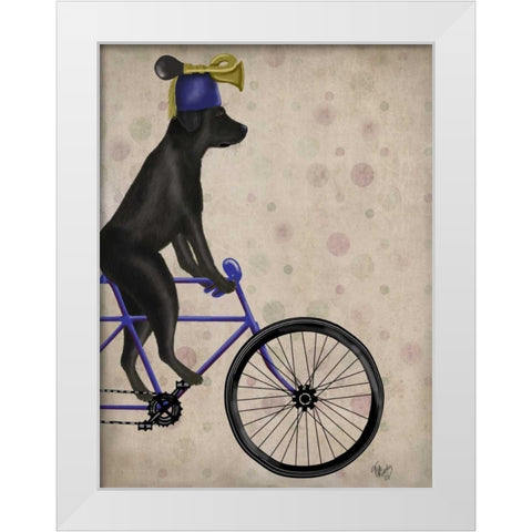 Black Labrador on Bicycle White Modern Wood Framed Art Print by Fab Funky